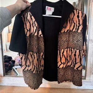 RK Women's Black and Brown Animal Print Cardigan